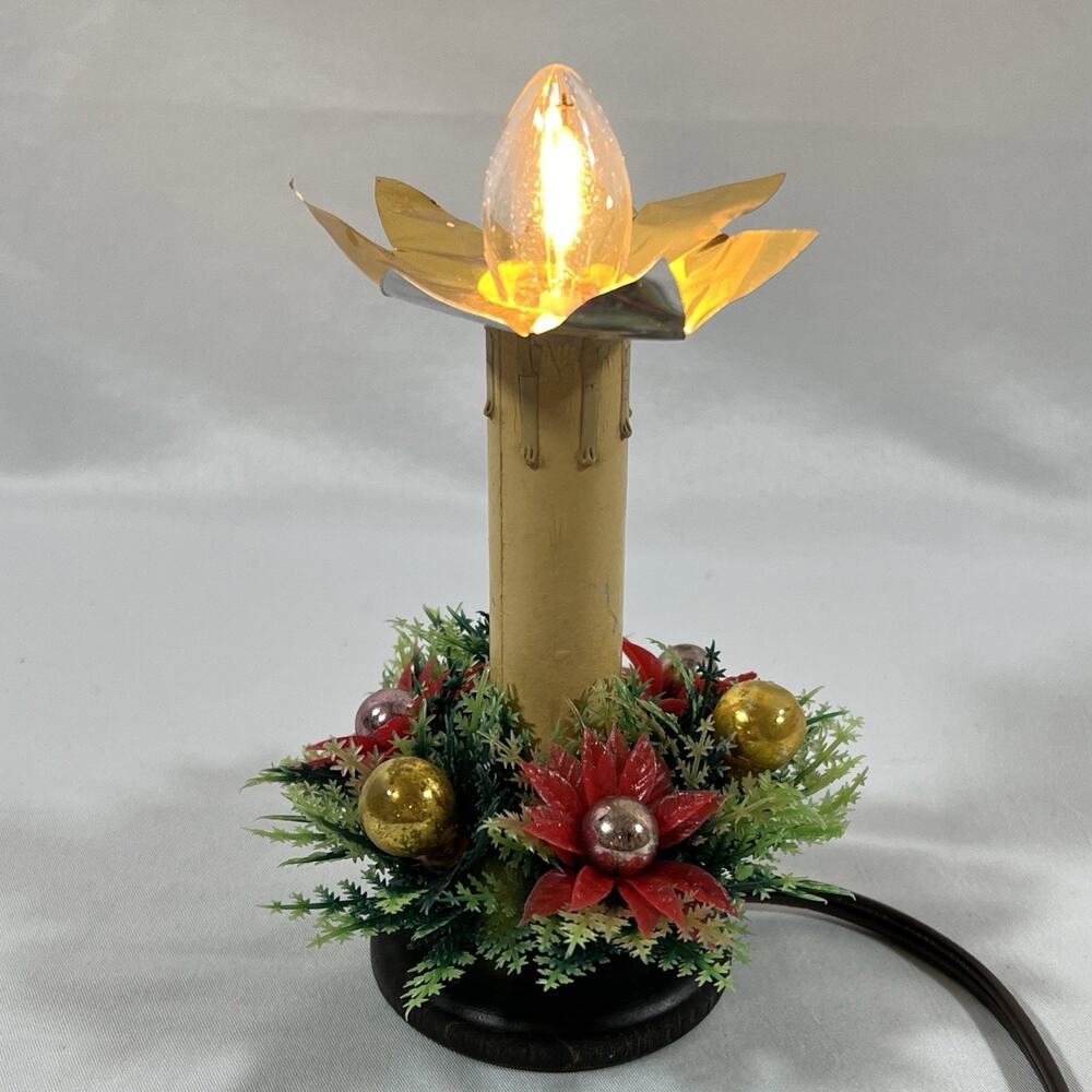 Vintage Electric Christmas Window Candle Lamp Light Mercury Glass Ring Reflector